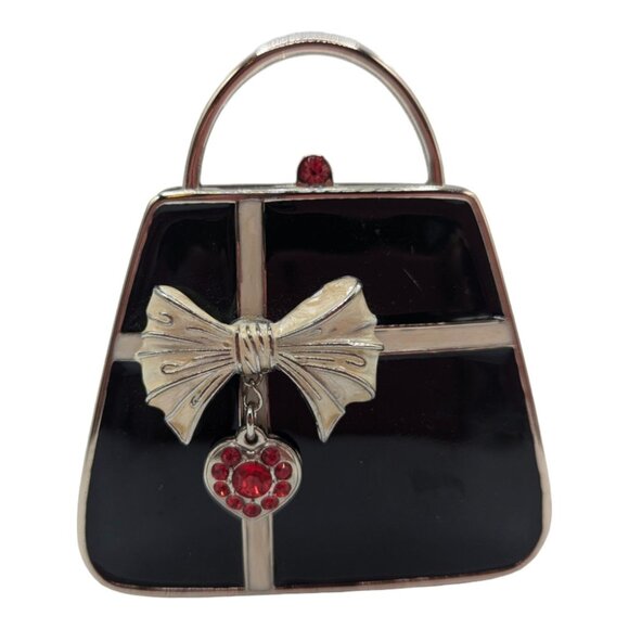 Vtg Partylite Black Purse Tealight Holder With Bow & Red Gem Charm Trinket Box - Picture 1 of 9